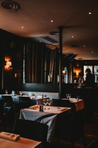 empty table and chairs inside building